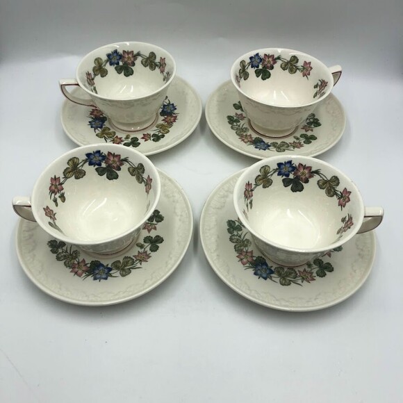 Vintage Pembroke Set of 4 Tea Cups and Saucers Wedgwood Corinthian USA England - Picture 4 of 8